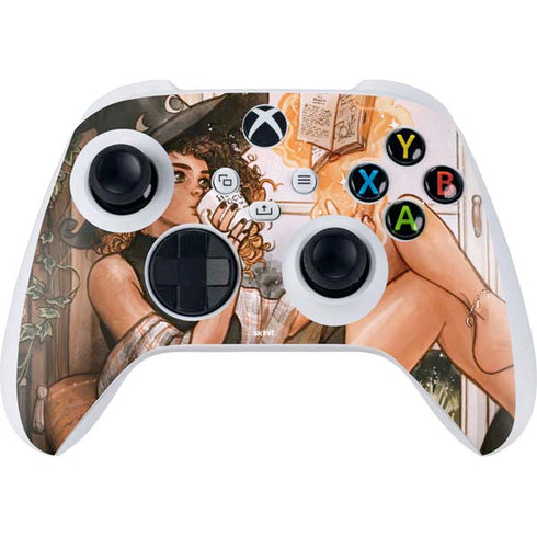 Cozy Autumn Library Witch with Cat and Coffee by Ivy Dolamore Xbox Series S Controller Skin